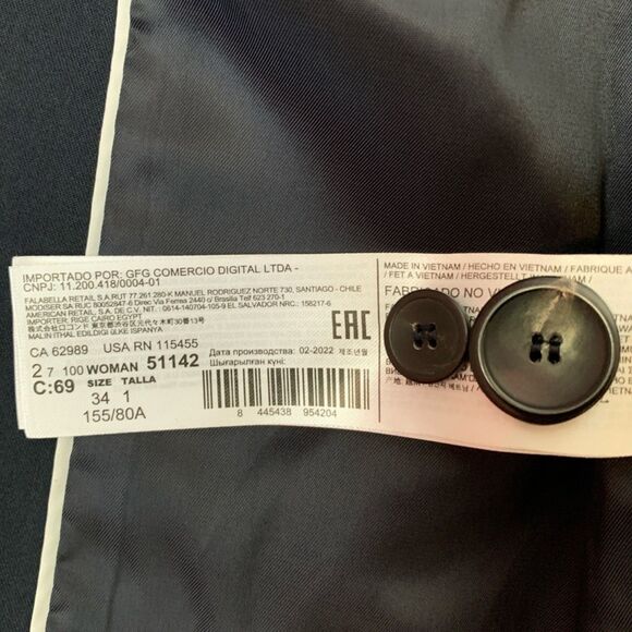 MNG Mango One Button Navy Blue Blazer Women's Size 2 NWOT - Picture 6 of 8